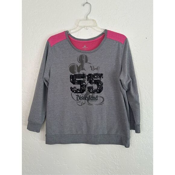 DISNEY PARKS 1X DISNEYLAND RESORTS 55 Year grey & pink quilted Sweatshirt 1X - Picture 1 of 9